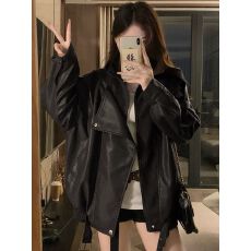 批发黑色复古机车翻领pu皮衣外套女酷飒风爆款2026<b class='q'>春</b>秋新款皮夹克上衣