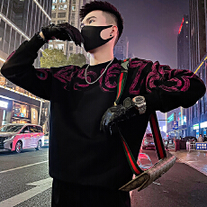 批发秋款男装卫衣潮牌设计感数字印花字母休闲圆领上衣