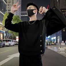 批发秋款男士卫衣异质拼接撞色潮牌高级感圆领长袖上衣