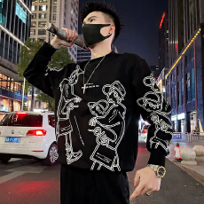 批发秋款男士卫衣潮牌人物印花圆领长袖上衣