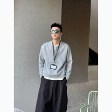 批发秋款卫衣外套潮牌假两件老钱风质感拼接撞色休闲上衣