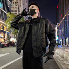 批发秋季软皮夹克痞帅荔枝纹老钱风男生衣服高级感翻领男士皮衣外套