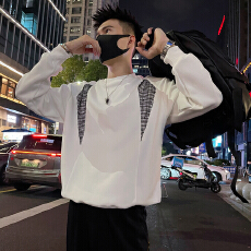 批发秋季长袖卫衣外套潮牌解构设计感拼料撞色全棉休闲百搭<b class='q'>时尚</b>卫衣