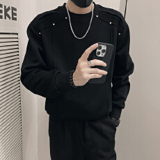 批发秋款长袖卫衣外套潮牌解构设计感金属铆钉饰全棉高级感痞帅上衣