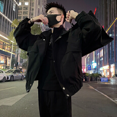 /P128控198 春秋款男士潮流痞帅假两件休闲立领夹克外套