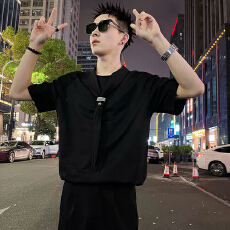 批发/P70控105 2026男款高级感飘带领松扣紧装饰<b class='q'>翻领</b>休闲衬衫