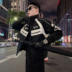 批发美式潮牌立领拼色<b class='q'>男士</b><b class='q'>夹克</b>上衣秋季新款字母刺绣休闲<b class='q'>夹克</b>上衣