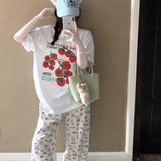 批发韩国<b class='q'>大</b>码女装纯棉210克100%棉女夏装慵懒宽松百搭印花短袖<b class='q'>T</b><b class='q'>恤</b>韩系