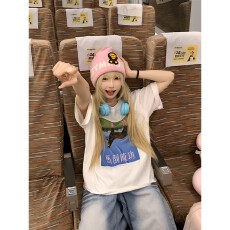 批发韩国<b class='q'>大</b>码女装纯棉210克100%棉女夏装慵懒宽松百搭印花短袖<b class='q'>T</b><b class='q'>恤</b>韩系