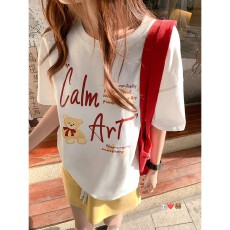 批发韩国<b class='q'>大</b>码<b class='q'>女</b>装纯棉210克100%棉<b class='q'>女</b>夏装慵懒宽松百搭印花短袖T恤韩系