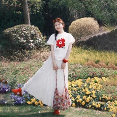 批发韩国<b class='q'>大</b>码<b class='q'>女</b>装纯棉210克100%棉<b class='q'>女</b>夏装慵懒宽松百搭印花短袖T恤韩系