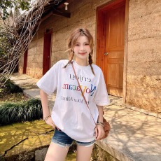 批发韩国<b class='q'>大</b>码<b class='q'>女</b>装纯棉210克100%棉<b class='q'>女</b>夏装慵懒宽松百搭印花短袖T恤韩系