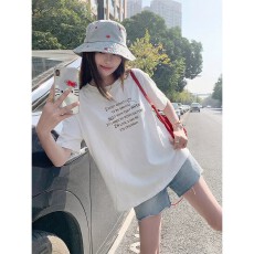 批发韩国<b class='q'>大</b>码<b class='q'>女</b>装纯棉210克100%棉<b class='q'>女</b>夏装慵懒宽松百搭印花短袖T恤韩系