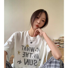 批发韩国<b class='q'>大</b>码<b class='q'>女</b>装纯棉210克100%棉<b class='q'>女</b>夏装慵懒宽松百搭印花短袖T恤韩系