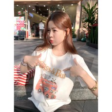 批发韩国<b class='q'>大</b>码<b class='q'>女</b>装纯棉210克100%棉<b class='q'>女</b>夏装慵懒宽松百搭印花短袖T恤韩系