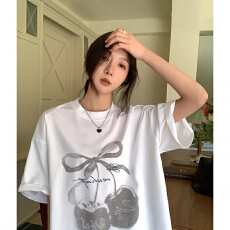 批发韩国<b class='q'>大</b>码<b class='q'>女</b>装纯棉210克100%棉<b class='q'>女</b>夏装慵懒宽松百搭印花短袖T恤韩系