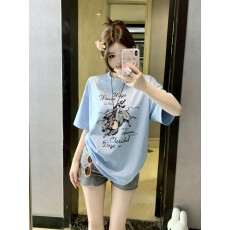 批发韩国<b class='q'>大</b>码<b class='q'>女</b>装纯棉210克100%棉<b class='q'>女</b>夏装慵懒宽松百搭印花短袖T恤韩系