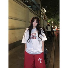 批发韩国<b class='q'>大</b>码<b class='q'>女</b>装纯棉210克100%棉<b class='q'>女</b>夏装慵懒宽松百搭印花短袖T恤韩系