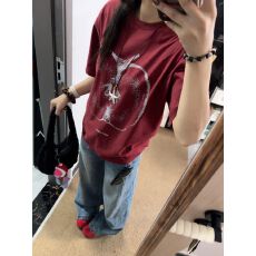 批发韩国<b class='q'>大</b>码<b class='q'>女</b>装纯棉210克100%棉<b class='q'>女</b>夏装慵懒宽松百搭印花短袖T恤韩系