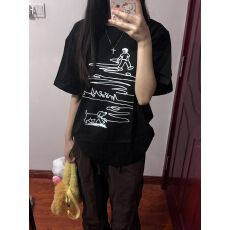 批发韩国<b class='q'>大</b>码<b class='q'>女</b>装纯棉210克100%棉<b class='q'>女</b>夏装慵懒宽松百搭印花短袖T恤韩系