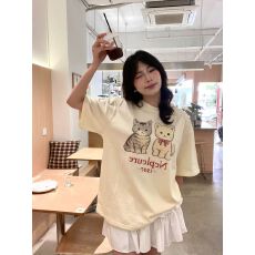 批发韩国<b class='q'>大</b>码<b class='q'>女</b>装纯棉210克100%棉<b class='q'>女</b>夏装慵懒宽松百搭印花短袖T恤韩系