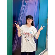 批发韩国<b class='q'>大</b>码<b class='q'>女</b>装纯棉210克100%棉<b class='q'>女</b>夏装慵懒宽松百搭印花短袖T恤韩系