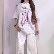 批发韩国<b class='q'>大</b>码<b class='q'>女</b>装纯棉210克100%棉<b class='q'>女</b>夏装慵懒宽松百搭印花短袖T恤韩系