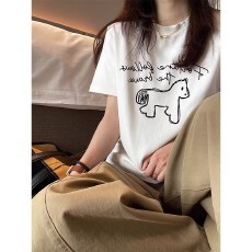 批发韩国<b class='q'>大</b>码<b class='q'>女</b>装纯棉210克100%棉<b class='q'>女</b>夏装慵懒宽松百搭印花短袖T恤韩系