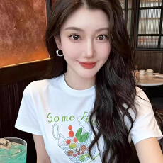 批发韩国<b class='q'>大</b>码<b class='q'>女</b>装纯棉210克100%棉<b class='q'>女</b>夏装慵懒宽松百搭印花短袖T恤韩系