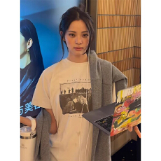 批发韩国大码女装纯棉210克100%棉女夏装慵懒宽松百搭印花短袖T恤韩系