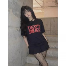 批发韩国大码女装纯棉210克100%棉女夏装慵懒宽松百搭印花短袖T恤韩系