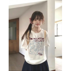 批发韩国大码女装纯棉210克100%棉女夏装慵懒宽松百搭印花短袖T恤韩系