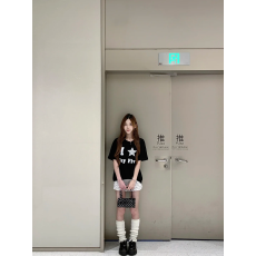 批发韩国大码女装纯棉210克100%棉女夏装慵懒宽松百搭印花短袖T恤韩系