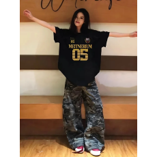 批发韩国大码女装纯棉210克100%棉女夏装慵懒宽松百搭印花短袖T恤韩系