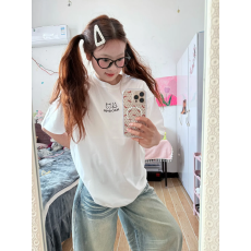 批发韩国大码女装纯棉210克100%棉女夏装慵懒宽松百搭印花短袖T恤韩系