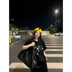 批发韩国大码女装纯棉210克100%棉女夏装慵懒宽松百搭印花短袖T恤韩系