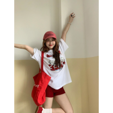 批发韩国大码女装纯棉210克100%棉女夏装慵懒宽松百搭印花短袖T恤韩系
