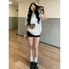 批发韩国大码女装纯棉210克100%棉女夏装慵懒宽松百搭印花短袖T恤韩系