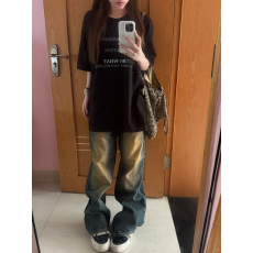 批发韩国大码女装纯棉210克100%棉女夏装慵懒宽松百搭印花短袖T恤韩系