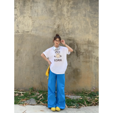 批发韩国大码女装纯棉210克100%棉女夏装慵懒宽松百搭印花短袖T恤韩系