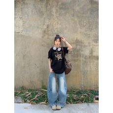 批发韩国大码女装纯棉210克100%棉女夏装慵懒宽松百搭印花短袖T恤韩系