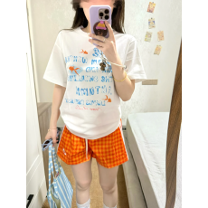 批发韩国大码女装纯棉210克100%棉女夏装慵懒宽松百搭印花短袖T恤韩系