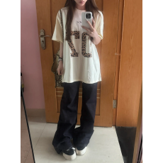 批发韩国大码女装纯棉210克100%棉女夏装慵懒宽松百搭印花短袖T恤韩系