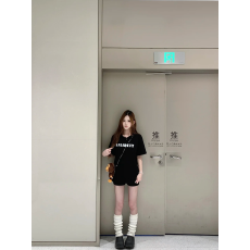 韩国大码女装纯棉210克100%棉女夏装慵懒宽松百搭印花短袖T恤韩系