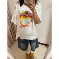 批发韩国大码女装纯棉210克100%棉女夏装慵懒宽松百搭印花短袖T恤韩系