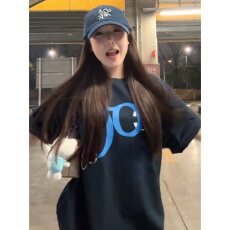 批发韩国大码女装纯棉210克100%棉女夏装慵懒宽松百搭印花短袖T恤韩系