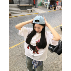 批发韩国大码女装纯棉210克100%棉女夏装慵懒宽松百搭印花短袖T恤韩系