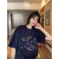 批发韩国大码女装纯棉210克100%棉女夏装慵懒宽松百搭印花短袖T恤韩系