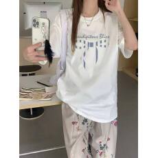 批发韩国大码女装纯棉210克100%棉女夏装慵懒宽松百搭印花短袖T恤韩系