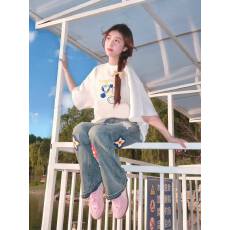 批发韩国大码女装纯棉210克100%棉女夏装慵懒宽松百搭印花短袖T恤韩系